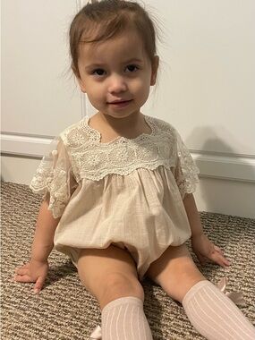 Lace Yoke Cream Baby One-Piece Bodysuit